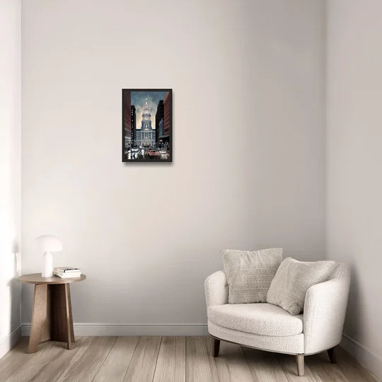 Philadelphia City Hall - Black Framed Canvas Wall Art - Sofa - 12x18