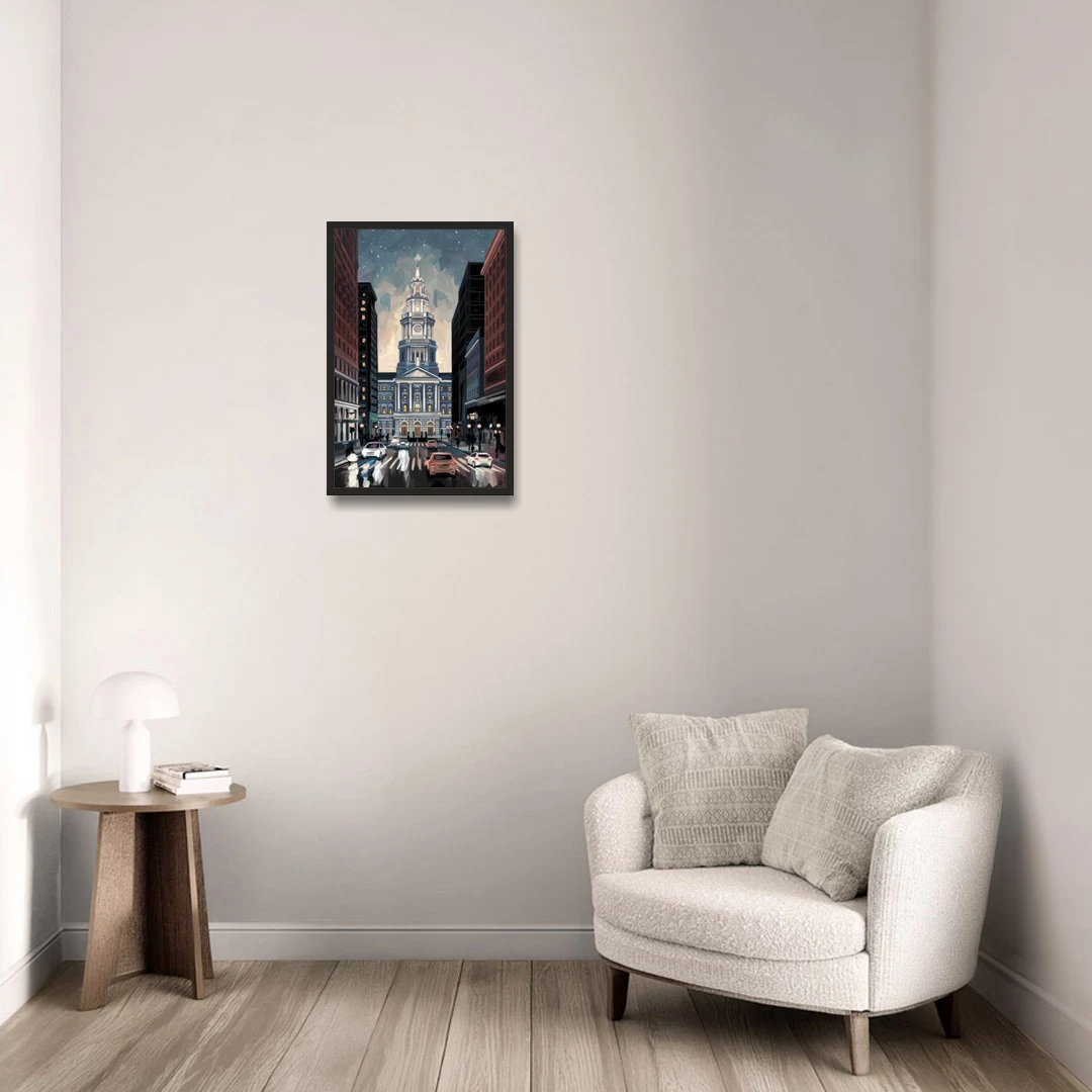 Philadelphia City Hall - Black Framed Canvas Wall Art - Sofa - 16x24