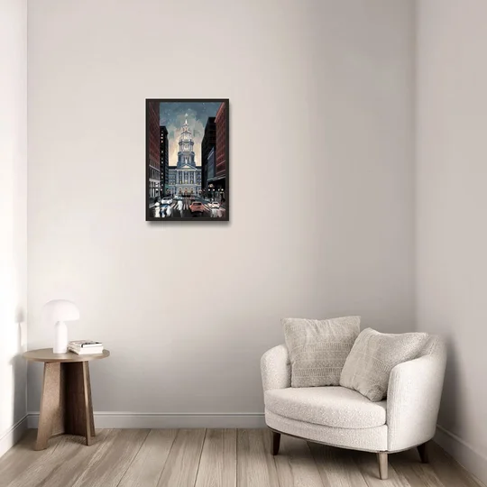 Philadelphia City Hall - Black Framed Canvas Wall Art - Sofa - 16x24