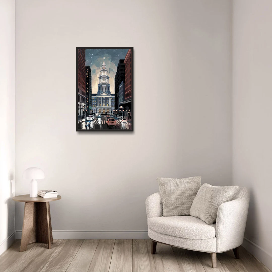 Philadelphia City Hall - Black Framed Canvas Wall Art - Sofa - 20x30