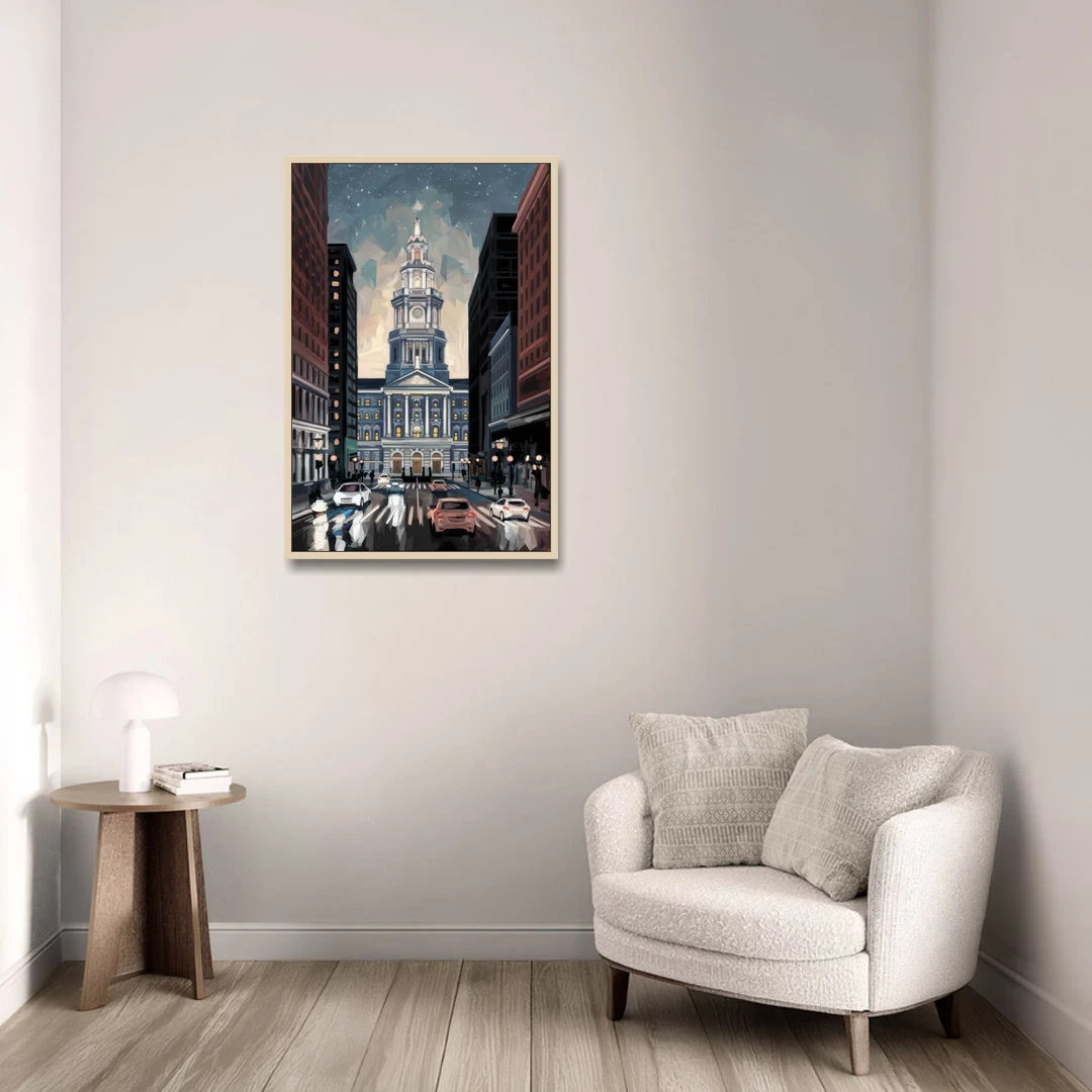 Philadelphia City Hall - Oak Framed Canvas Wall Art - Sofa - 24x36