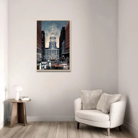 Philadelphia City Hall - Oak Framed Canvas Wall Art - Sofa - 24x36