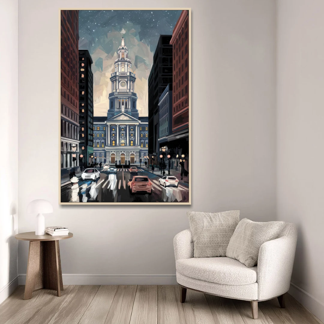 Philadelphia City Hall - Oak Framed Canvas Wall Art - Sofa - 40x60