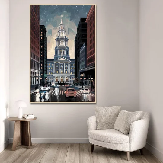 Philadelphia City Hall - Oak Framed Canvas Wall Art - Sofa - 40x60