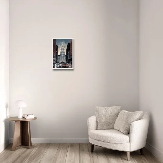 Philadelphia City Hall - White Framed Canvas Wall Art - Sofa - 12x18