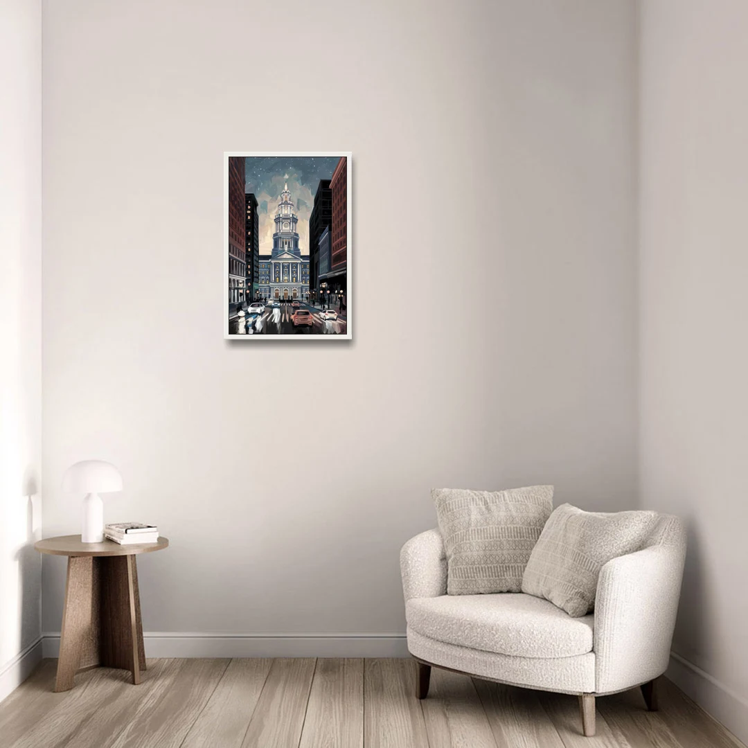Philadelphia City Hall - White Framed Canvas Wall Art - Sofa - 16x24