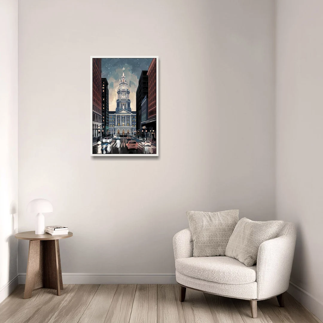 Philadelphia City Hall - White Framed Canvas Wall Art - Sofa - 20x30
