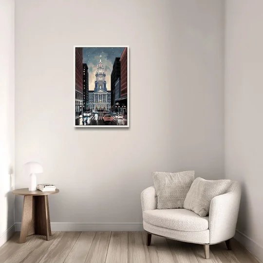Philadelphia City Hall - White Framed Canvas Wall Art - Sofa - 20x30