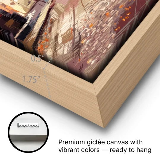 Philadelphia Historic District - Oak Framed Canvas Wall Art - Gallery Wrap Corner