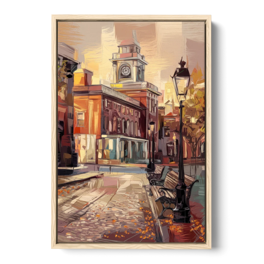 Philadelphia Historic District - Oak Framed Canvas Wall Art - Front