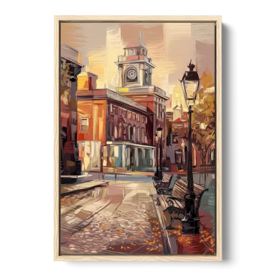 Philadelphia Historic District - Oak Framed Canvas Wall Art - Front