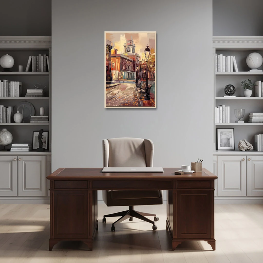 Philadelphia Historic District - Oak Framed Canvas Wall Art - Office - 24x36