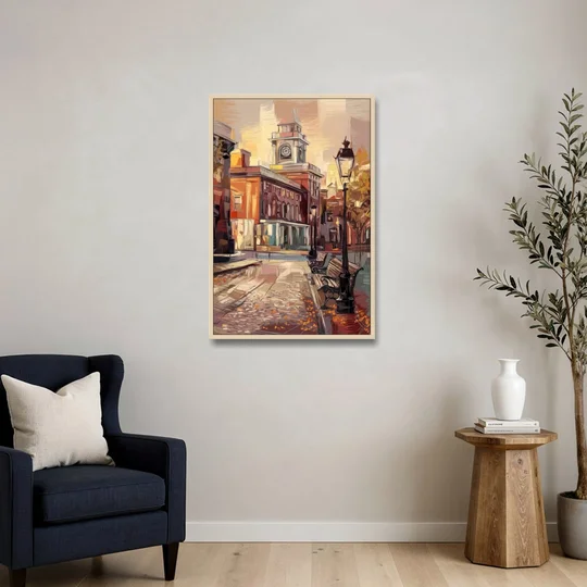 Philadelphia Historic District - Oak Framed Canvas Wall Art - Sofa - 24x36