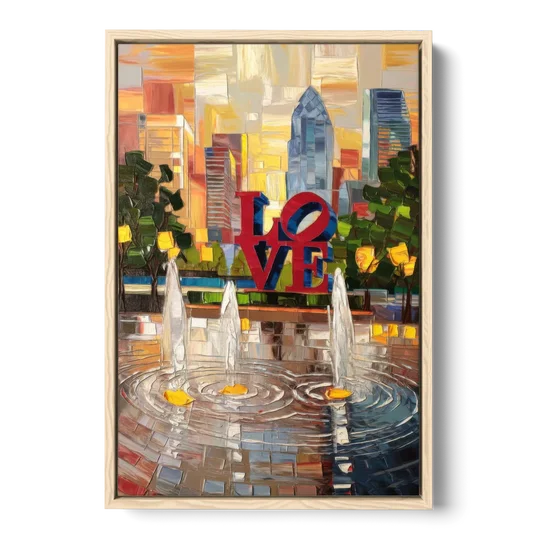 Philadelphia Love Park - Oak Framed Canvas Wall Art - Front