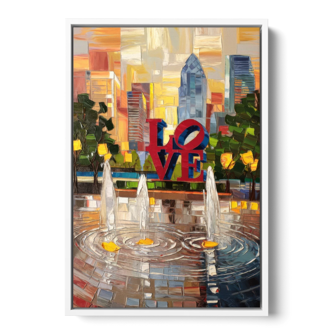 Philadelphia Love Park - White Framed Canvas Wall Art - Front