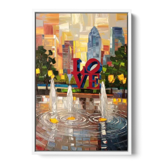 Philadelphia Love Park - White Framed Canvas Wall Art - Front