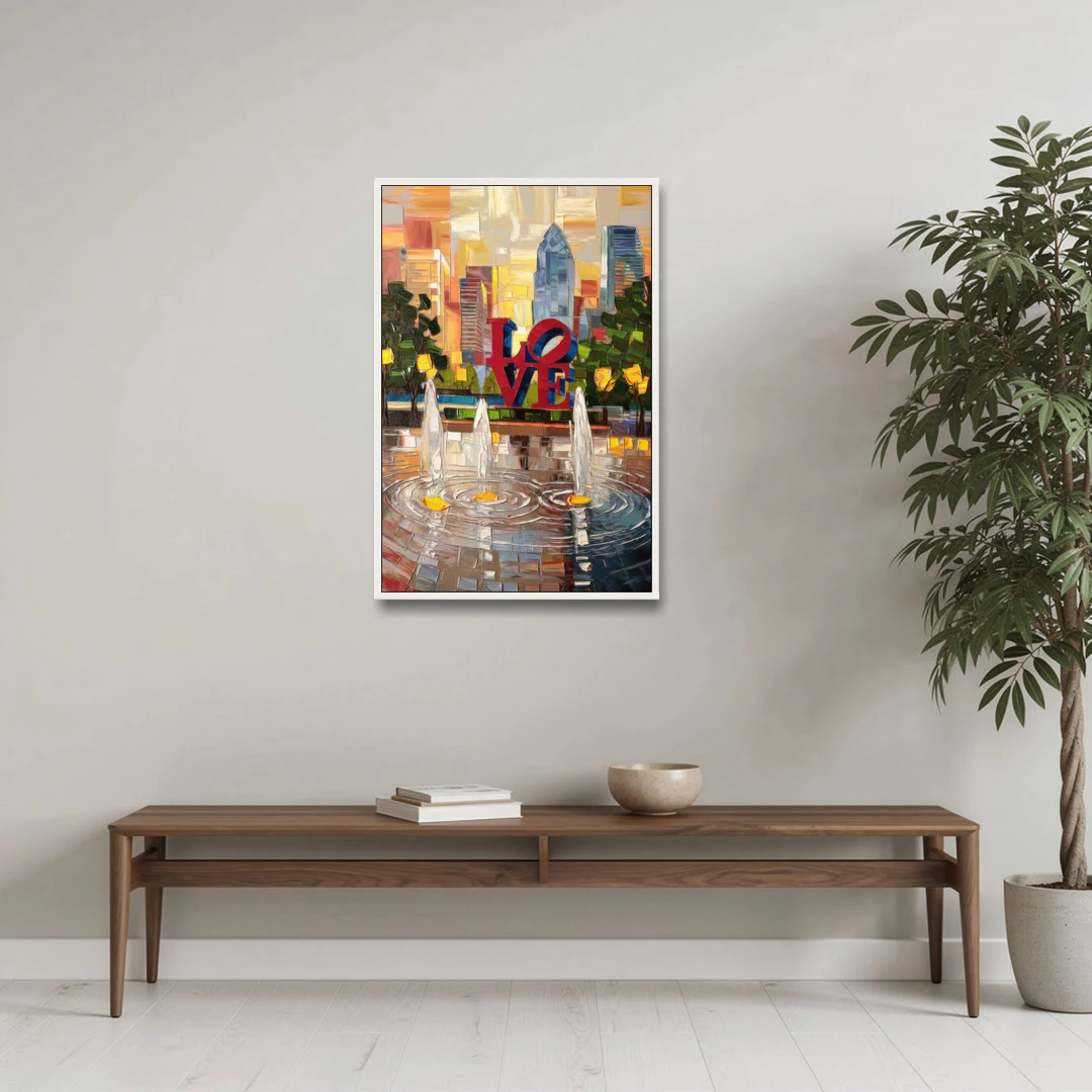 Philadelphia Love Park - White Framed Canvas Wall Art - Coffee Table - 24x36