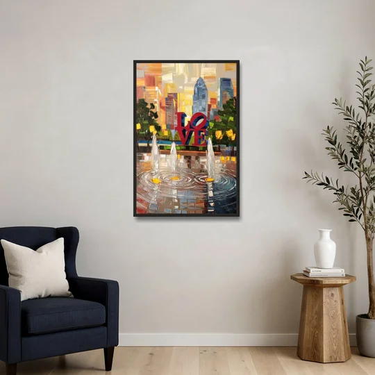 Philadelphia Love Park - Black Framed Canvas Wall Art - Sofa - 24x36