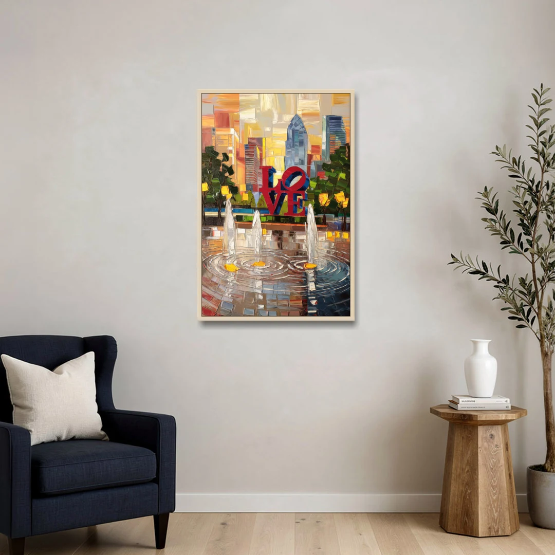Philadelphia Love Park - Oak Framed Canvas Wall Art - Sofa - 24x36