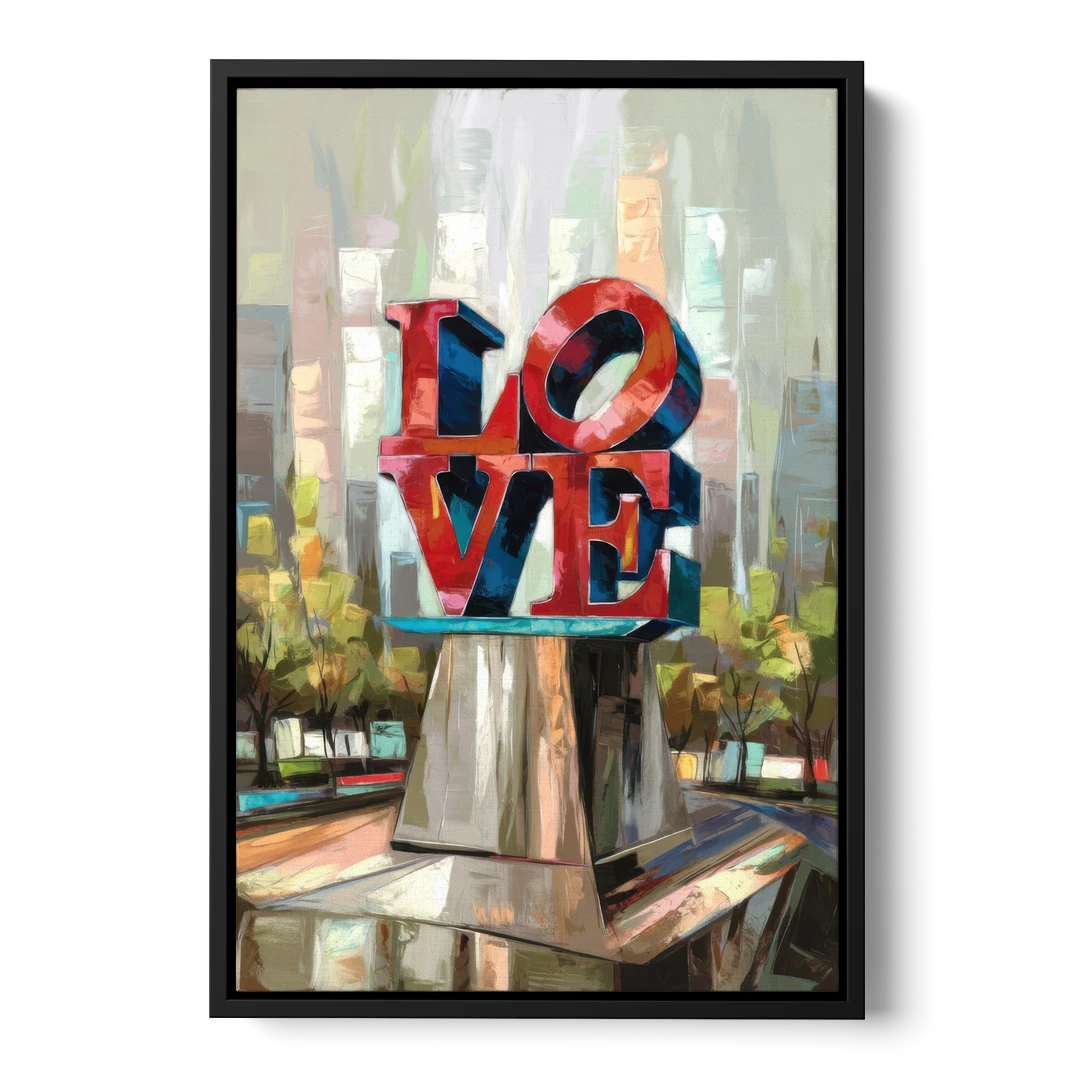 Philadelphia Love Sculpture - Black Framed Canvas Wall Art - Front