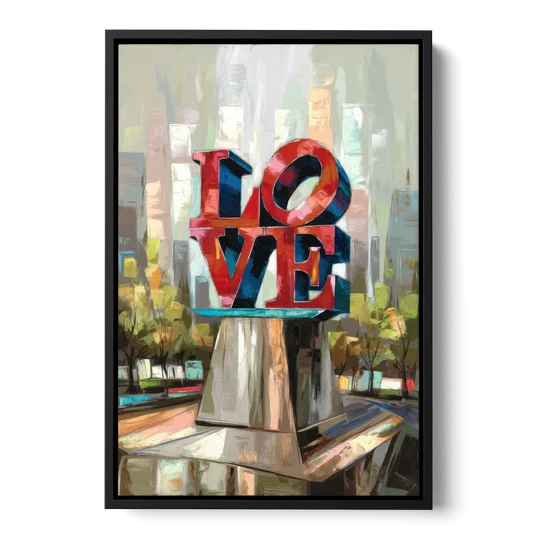 Philadelphia Love Sculpture - Black Framed Canvas Wall Art - Front