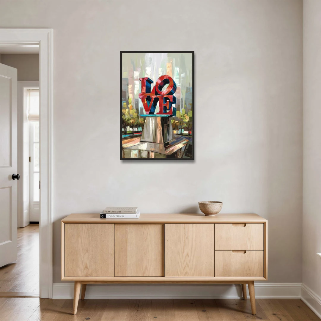 Philadelphia Love Sculpture - Black Framed Canvas Wall Art - Coffee Table - 24x36