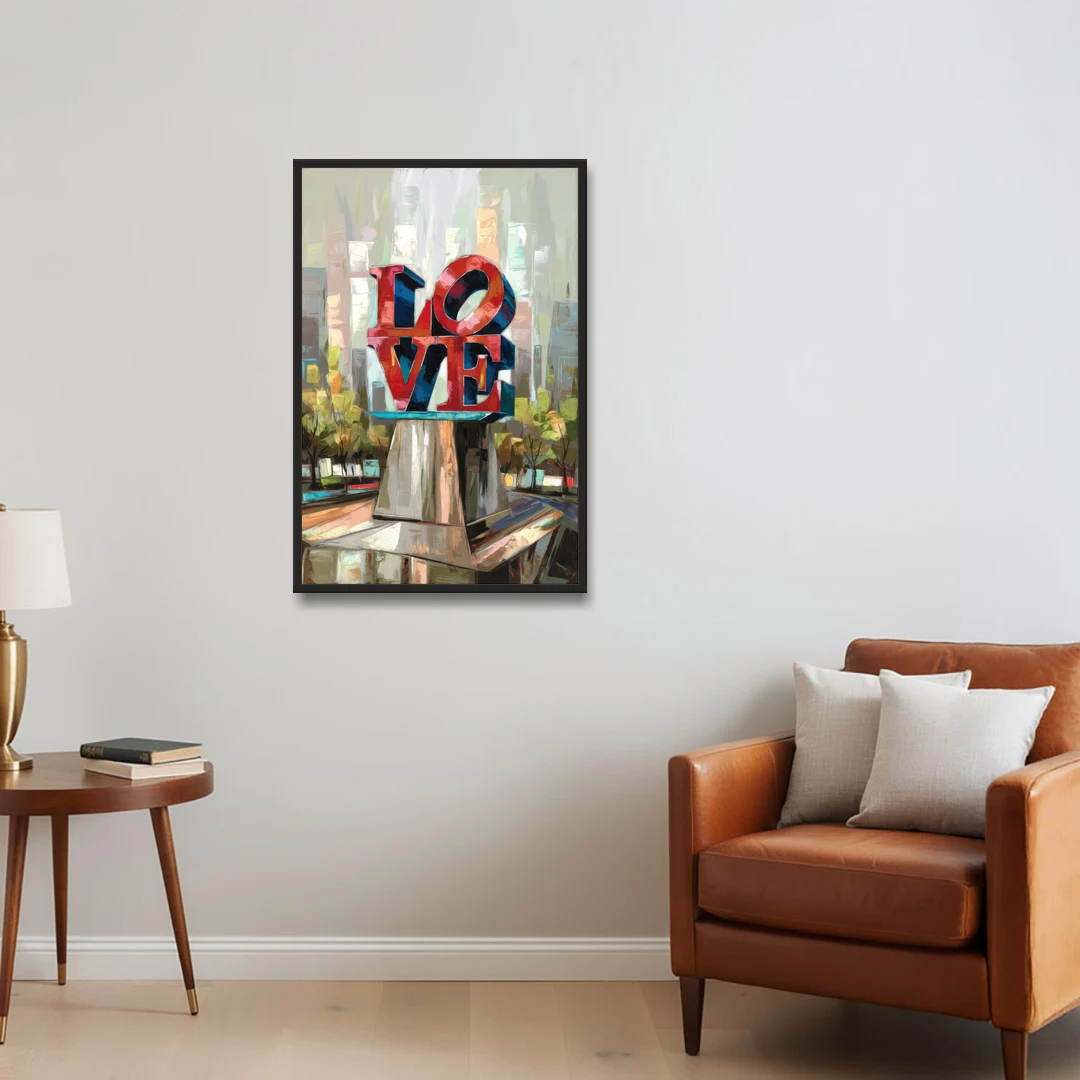 Philadelphia Love Sculpture - Black Framed Canvas Wall Art - Sofa - 24x36