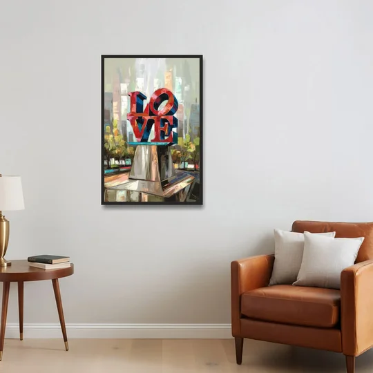 Philadelphia Love Sculpture - Black Framed Canvas Wall Art - Sofa - 24x36