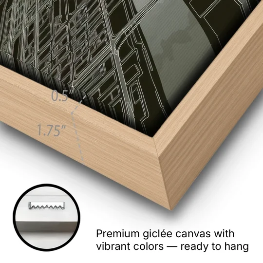 Philadelphia Map Design - Oak Framed Canvas Wall Art - Gallery Wrap Corner