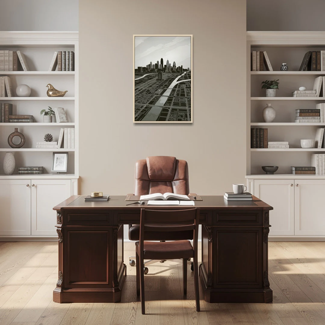 Philadelphia Map Design - Oak Framed Canvas Wall Art - Office - 24x36