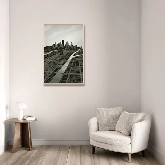 Philadelphia Map Design - Oak Framed Canvas Wall Art - Sofa - 24x36
