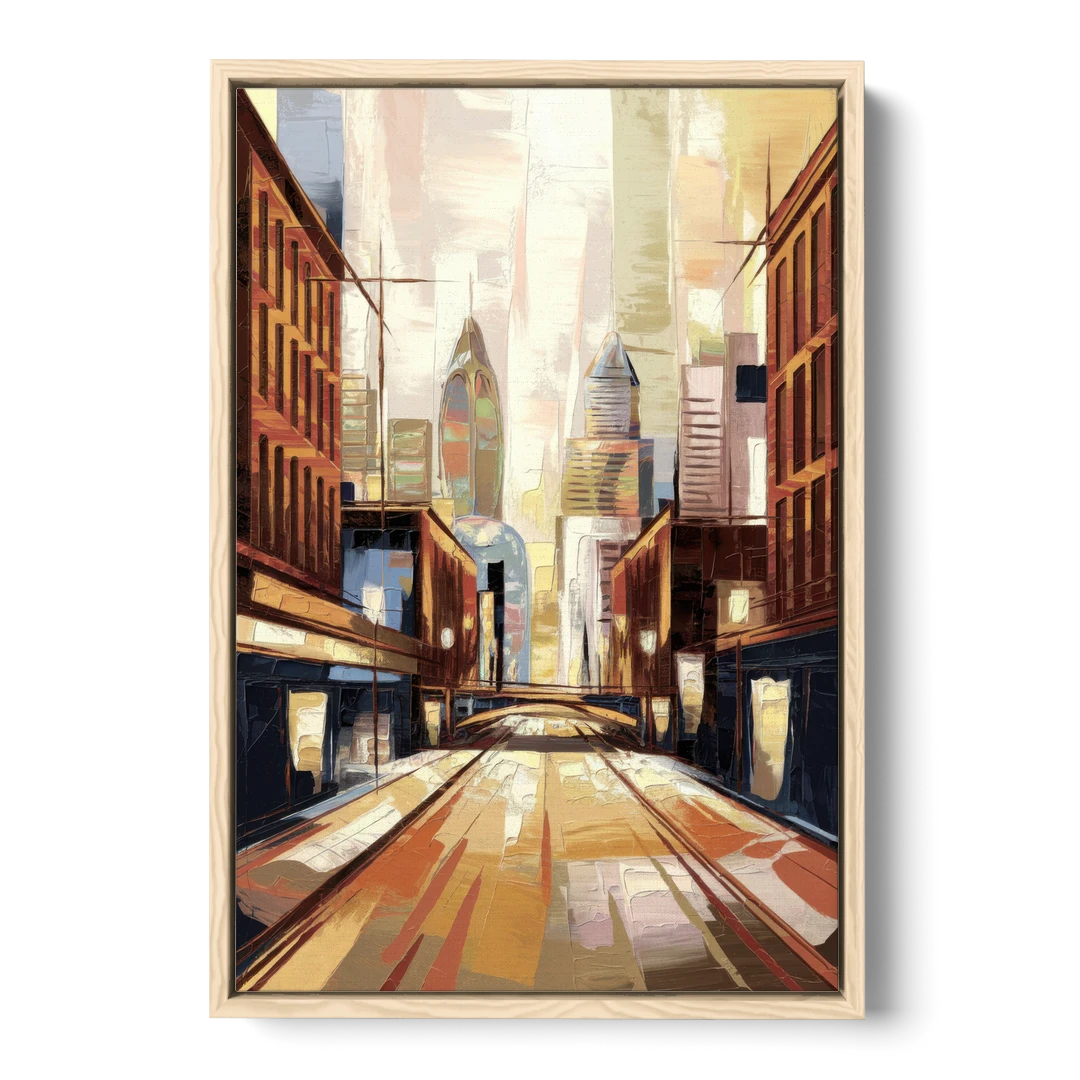 Philadelphia Market Street - Oak Framed Canvas Wall Art - Front