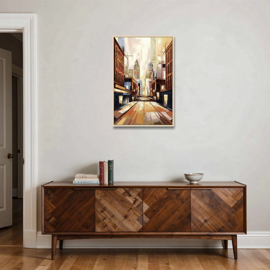 Philadelphia Market Street - Oak Framed Canvas Wall Art - Coffee Table - 24x36