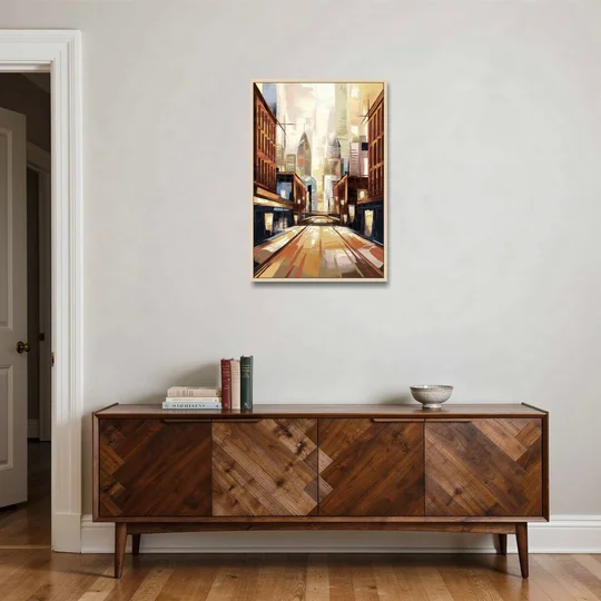 Philadelphia Market Street - Oak Framed Canvas Wall Art - Coffee Table - 24x36