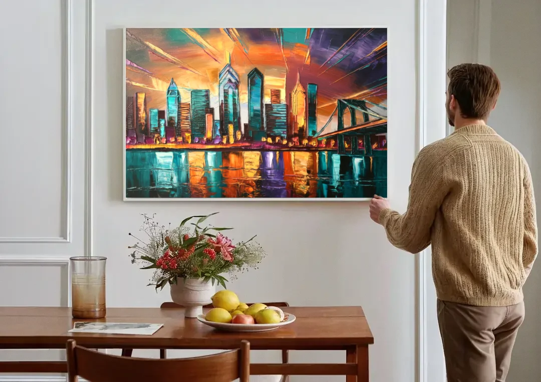Philadelphia Mural Art canvas wall art above a dining table