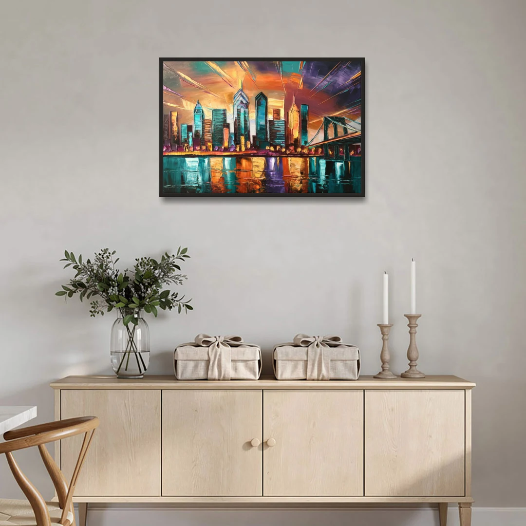 Philadelphia Mural Art - Black Framed Canvas Wall Art - Coffee Table - 36x24