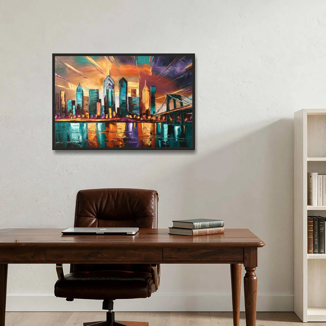 Philadelphia Mural Art - Black Framed Canvas Wall Art - Office - 36x24