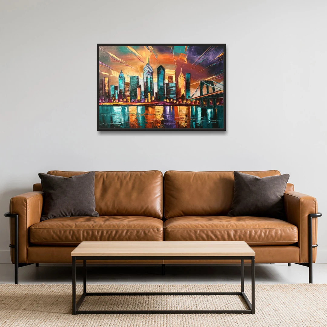Philadelphia Mural Art - Black Framed Canvas Wall Art - Sofa - 36x24