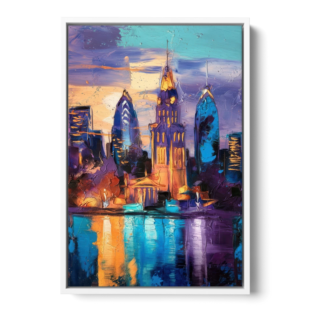 Philadelphia Old City - White Framed Canvas Wall Art - Front