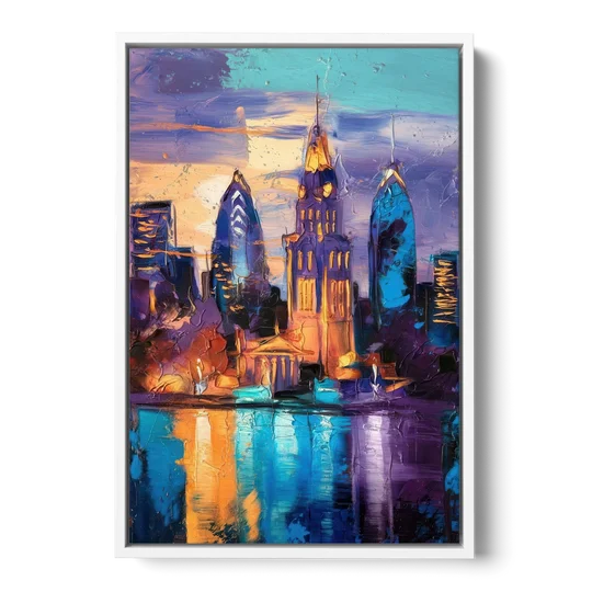Philadelphia Old City - White Framed Canvas Wall Art - Front