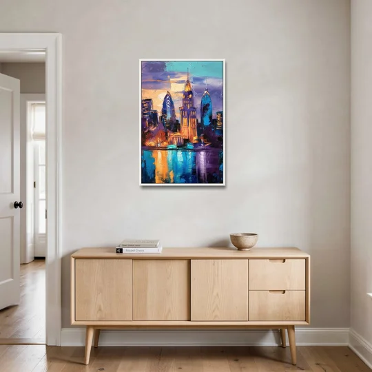 Philadelphia Old City - White Framed Canvas Wall Art - Coffee Table - 24x36