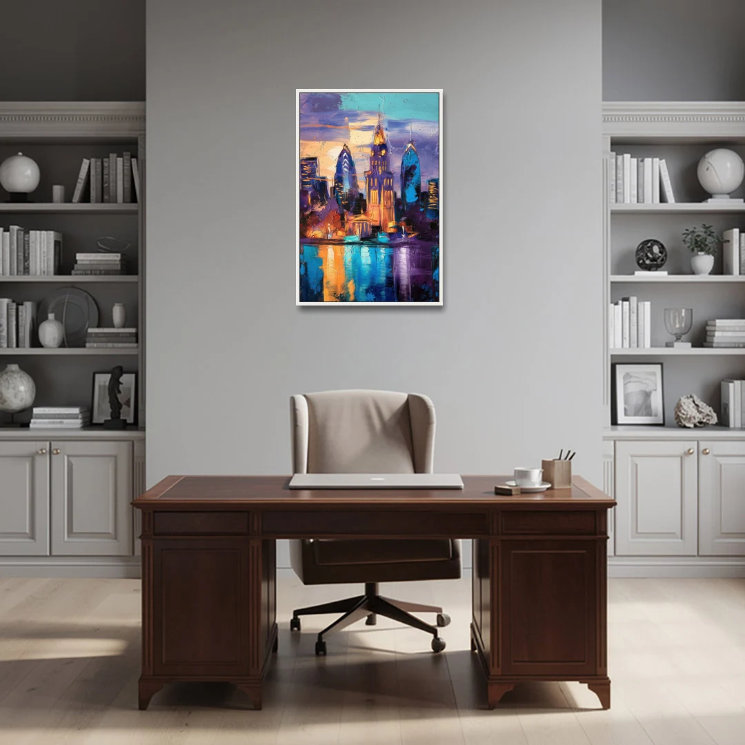 Philadelphia Old City - White Framed Canvas Wall Art - Office - 24x36