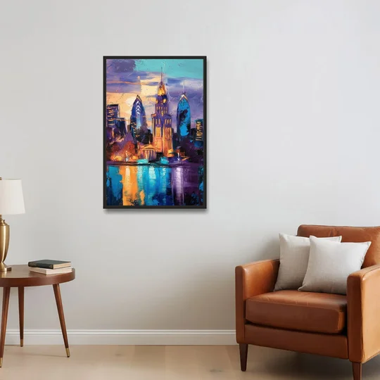 Philadelphia Old City - Black Framed Canvas Wall Art - Sofa - 24x36