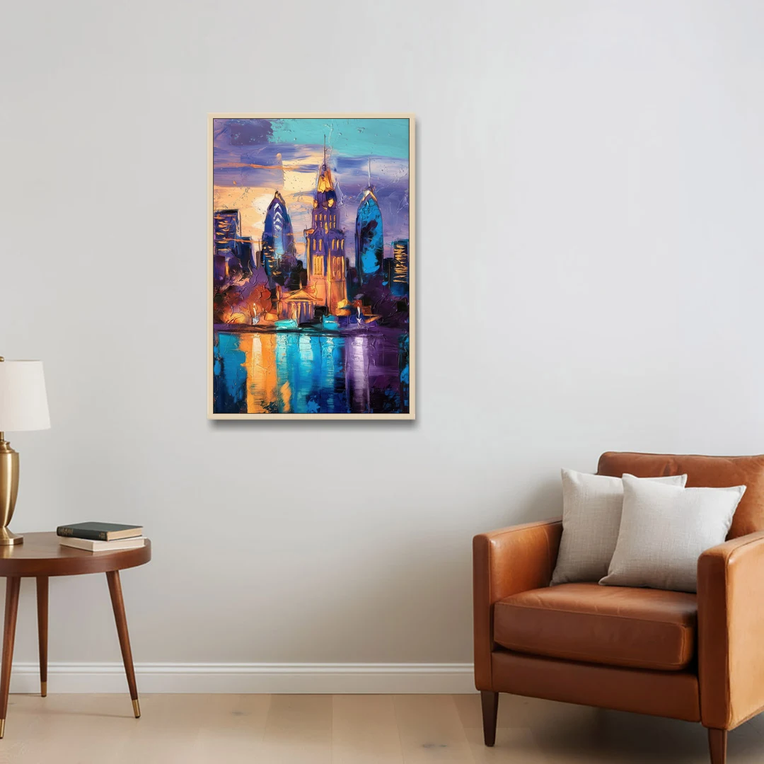 Philadelphia Old City - Oak Framed Canvas Wall Art - Sofa - 24x36