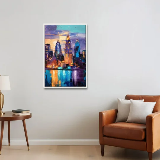 Philadelphia Old City - White Framed Canvas Wall Art - Sofa - 24x36