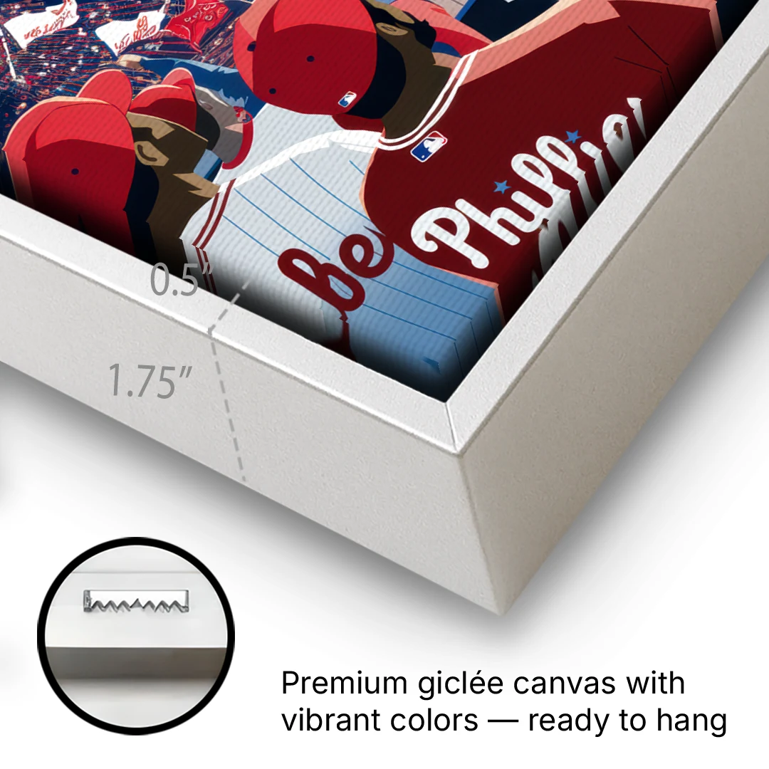 Philadelphia Phillies Celebration - White Framed Canvas Wall Art - Gallery Wrap Corner
