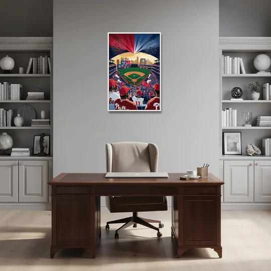 Philadelphia Phillies Celebration - White Framed Canvas Wall Art - Office - 24x36