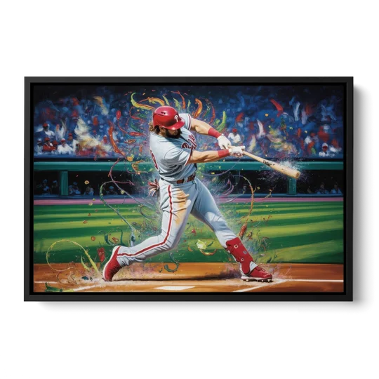 Philadelphia Phillies Impressionistic Baseball Action Art - Black Framed Canvas Wall Art - Front