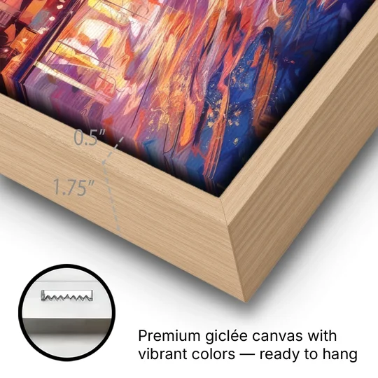Philadelphia Skyline at Sunset - Oak Framed Canvas Wall Art - Gallery Wrap Corner
