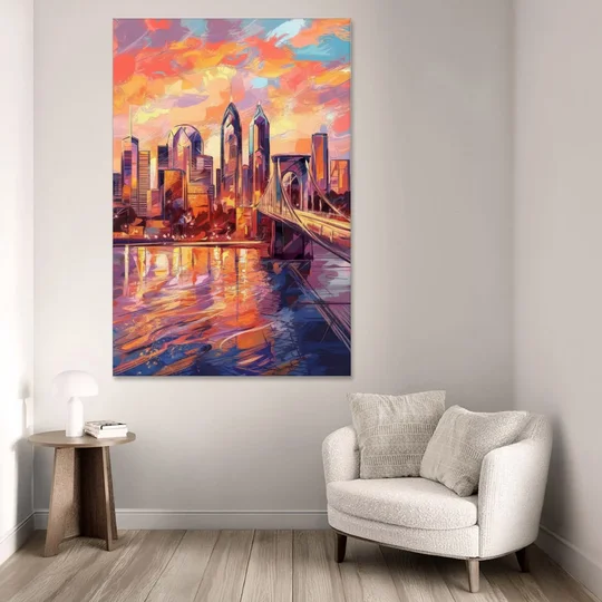 Philadelphia Skyline at Sunset - Canvas Wall Art - Sofa - 40x60